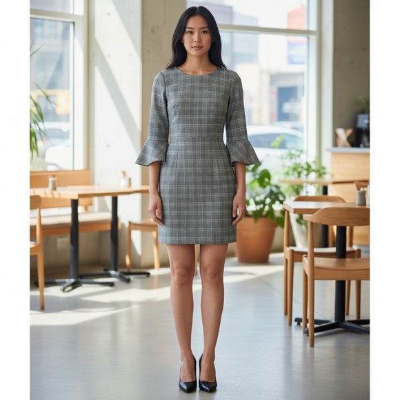 White House Black Market Plaid Dress peplum sleeves - Picture 2 of 5